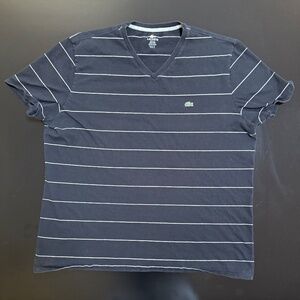 Lacoste V Neck T-Shirt - Size XXL - Black w/ White Stripes